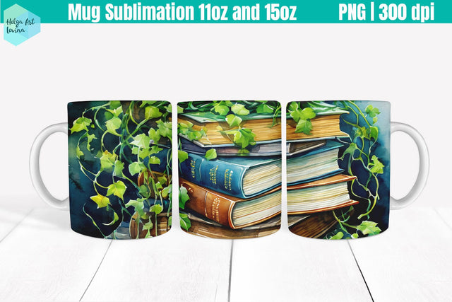 Library Mug Wrap Sublimation 11OZ and 15OZ Sublimation Helga Art 