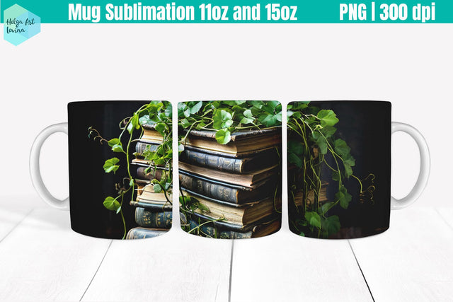 Library Mug Wrap Sublimation 11OZ and 15OZ Sublimation Helga Art 