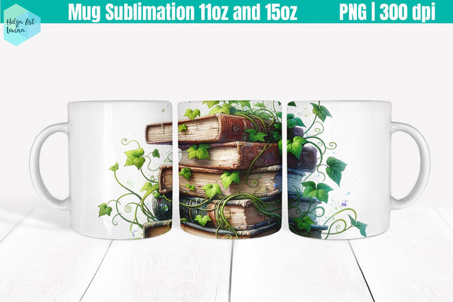 Library Mug Wrap Sublimation 11OZ and 15OZ Sublimation Helga Art 