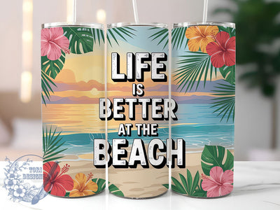 Life Better Beach 20oz Tumbler, Beach Tumbler, Summer Wrap, Coastal PNG Design, Sublimation Design, 20oz Tumbler Wrap, Ocean Cup Design Sublimation ToriDesigns 