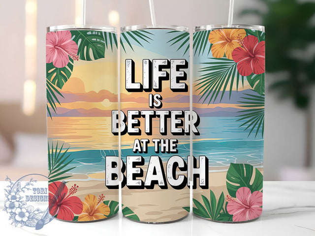 Life Better Beach 20oz Tumbler, Beach Tumbler, Summer Wrap, Coastal PNG Design, Sublimation Design, 20oz Tumbler Wrap, Ocean Cup Design Sublimation ToriDesigns 