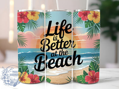 Life Better Beach 20oz Tumbler, Beach Tumbler, Summer Wrap, Coastal PNG Design, Sublimation Design, 20oz Tumbler Wrap, Ocean Cup Design Sublimation ToriDesigns 