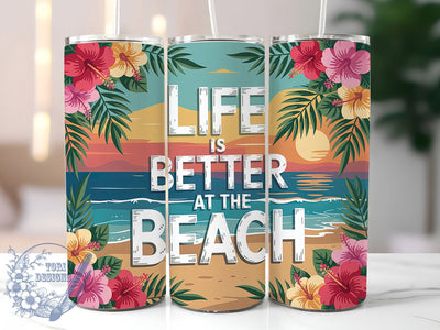 Life Better Beach 20oz Tumbler, Beach Tumbler, Summer Wrap, Coastal PNG Design, Sublimation Design, 20oz Tumbler Wrap, Ocean Cup Design Sublimation ToriDesigns 