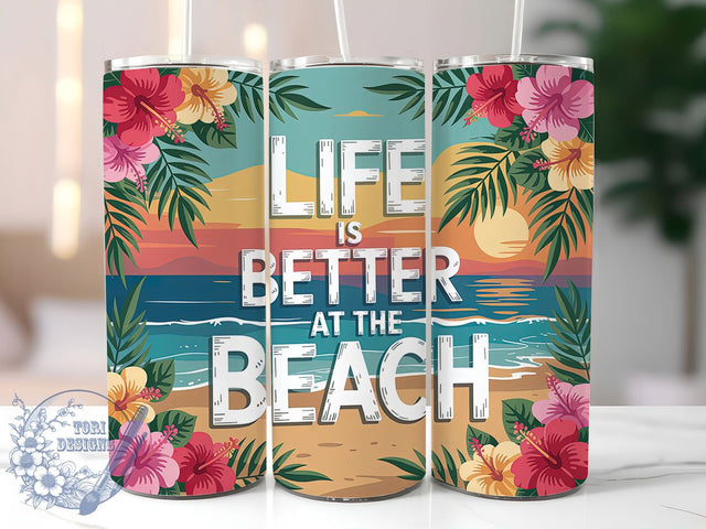 Life Better Beach 20oz Tumbler, Beach Tumbler, Summer Wrap, Coastal PNG Design, Sublimation Design, 20oz Tumbler Wrap, Ocean Cup Design Sublimation ToriDesigns 