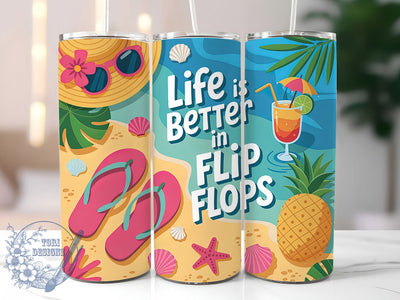 Life Better Flip Flops 20oz Tumbler, Beach Tumbler, Summer Wrap, Coastal PNG Design, Sublimation Design, 20oz Tumbler Wrap, Ocean Cup Design Sublimation ToriDesigns 