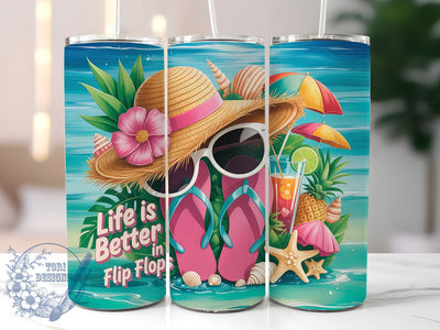 Life Better Flip Flops 20oz Tumbler, Beach Tumbler, Summer Wrap, Coastal PNG Design, Sublimation Design, 20oz Tumbler Wrap, Ocean Cup Design Sublimation ToriDesigns 
