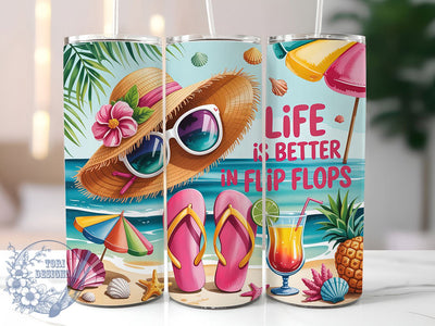 Life Better Flip Flops 20oz Tumbler, Beach Tumbler, Summer Wrap, Coastal PNG Design, Sublimation Design, 20oz Tumbler Wrap, Ocean Cup Design Sublimation ToriDesigns 
