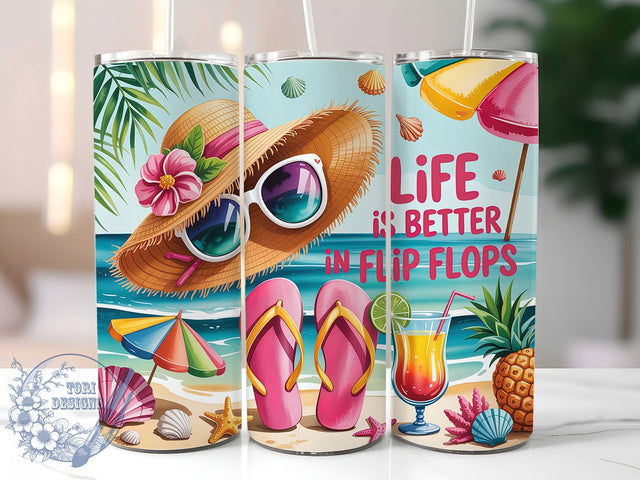 Life Better Flip Flops 20oz Tumbler, Beach Tumbler, Summer Wrap, Coastal PNG Design, Sublimation Design, 20oz Tumbler Wrap, Ocean Cup Design Sublimation ToriDesigns 