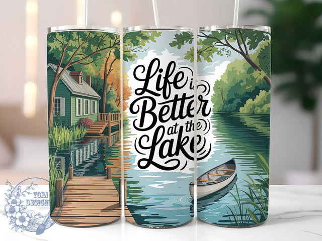 Life Better Lake 20oz Tumbler, Lake Life Tumbler, Outdoor Wrap, Nature PNG Design, Sublimation Design, 20oz Tumbler Wrap, Adventure Cup Design Sublimation ToriDesigns 