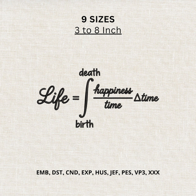 Life Equation Math Formula Machine Embroidery Design – Funny Life Happiness Calculus Embroidery File Embroidery/Applique DESIGNS PatternFeed8 