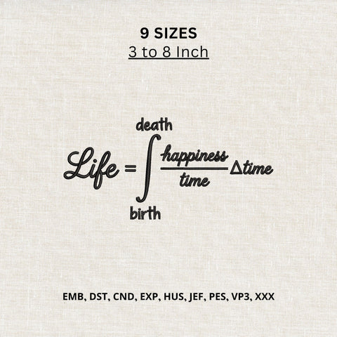 Life Equation Math Formula Machine Embroidery Design – Funny Life Happiness Calculus Embroidery File Embroidery/Applique DESIGNS PatternFeed8 