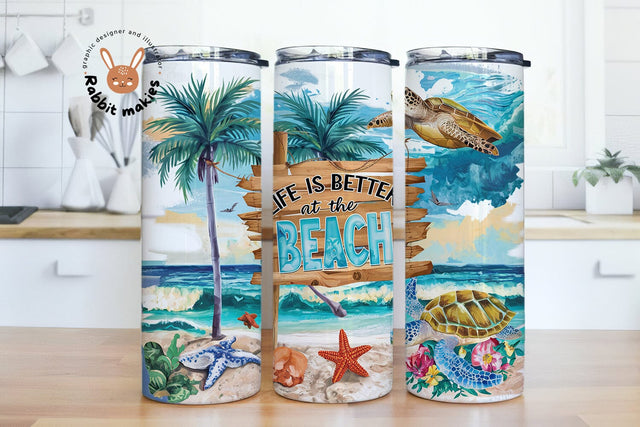 Life Is Better at the Beach 20 oz Skinny Tumbler Sublimation Design, Digital Download PNG Instant Download, Beach Ocean Summer Sublimation Rabbitmakies 
