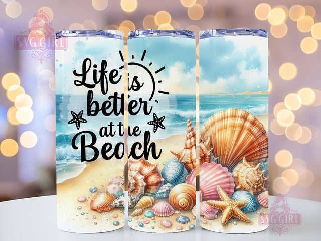 Life Is Better At The Beach 20oz Tumbler Wrap Sublimation Design, Straight Tapered Tumbler Wrap, Unique Seashell Beachy Tumbler Png, Instant Digital Download Sublimation SvggirlplusArt 
