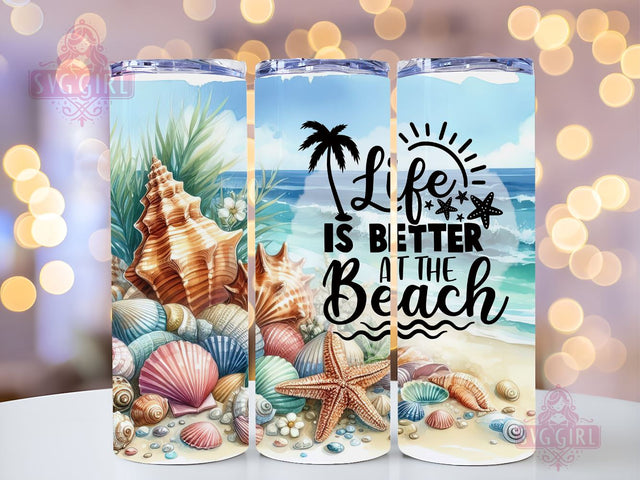 Life Is Better At The Beach 20oz Tumbler Wrap Sublimation Design, Straight Tapered Tumbler Wrap, Unique Seashell Beachy Tumbler Png, Instant Digital Download Sublimation SvggirlplusArt 