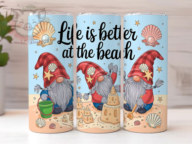 Life Is Better At The Beach Gnomes Tumbler, Coastal Gnome Gift, Summer Garden Design, Beach Quote Cup, Whimsical Beach Gift, Nautical Gnome Present, Sublimation Template Sublimation Lara' s Designs 
