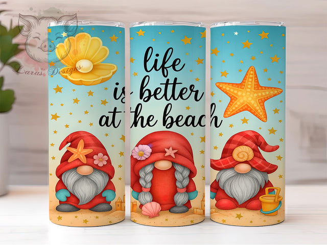 Life Is Better At The Beach Gnomes Tumbler, Coastal Gnome Gift, Summer Garden Design, Beach Quote Cup, Whimsical Beach Gift, Nautical Gnome Present, Sublimation Template Sublimation Lara' s Designs 