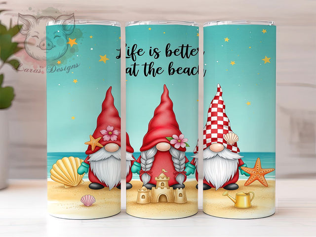 Life Is Better At The Beach Gnomes Tumbler, Coastal Gnome Gift, Summer Garden Design, Beach Quote Cup, Whimsical Beach Gift, Nautical Gnome Present, Sublimation Template Sublimation Lara' s Designs 