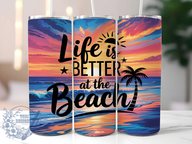 Life Is Better At The Beach Tropical Tumbler, Ocean Summer PNG, Life Is Better At The Beach, 20oz Tumbler Sublimation, Coastal Vibes Cup, Tropical Beach Wrap, Summer Vacation Tumbler Sublimation ToriDesigns 