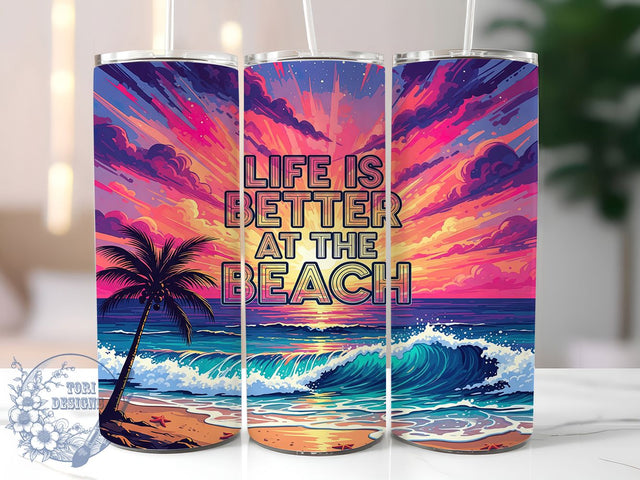 Life Is Better At The Beach Tropical Tumbler, Ocean Summer PNG, Life Is Better At The Beach, 20oz Tumbler Sublimation, Coastal Vibes Cup, Tropical Beach Wrap, Summer Vacation Tumbler Sublimation ToriDesigns 