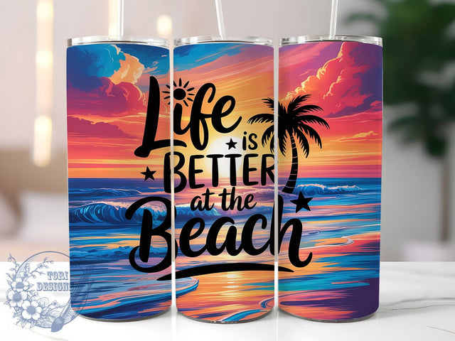 Life Is Better At The Beach Tropical Tumbler, Ocean Summer PNG, Life Is Better At The Beach, 20oz Tumbler Sublimation, Coastal Vibes Cup, Tropical Beach Wrap, Summer Vacation Tumbler Sublimation ToriDesigns 