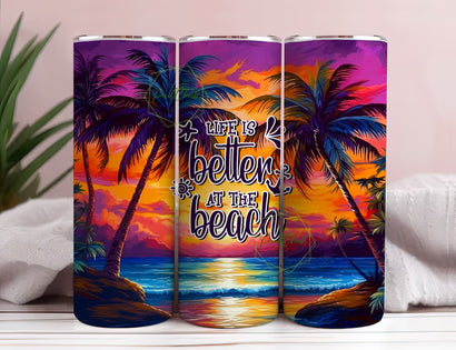 Life Is Better at The Beach Tumbler Sublimation Desing, 20oz Sunset at The Beach Sublimation Wrap Design, Digital Download Sublimation PixelChick 
