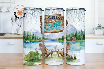 Life is better at the lake 20 oz skinny tumbler sublimation design Camping Nature Mountain digital PNG Sublimation Rabbitmakies 