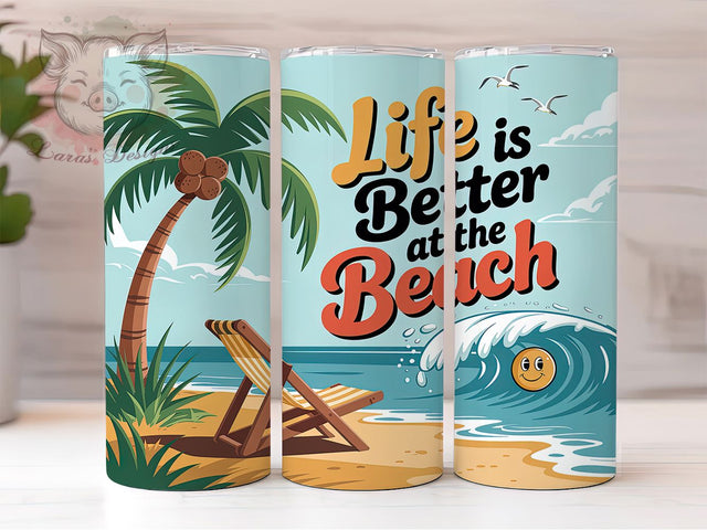 Life Is Better Beach 20oz Tumbler, Life is Better, At the Beach, Tumbler Wrap, Sublimation Design, 20oz Tumbler, Tropical Theme Sublimation Lara' s Designs 