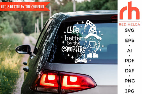Life is Better by the Campfire SVG, Summer Shirt Cut File, Window Decor DXF, Seasonal Design Vector, Gnome with a Mug Outline SVG RedHelgaArt 