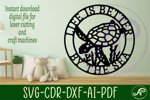 Life is better by the sea Turtle wall art sign, SVG file SVG APInspireddesigns 