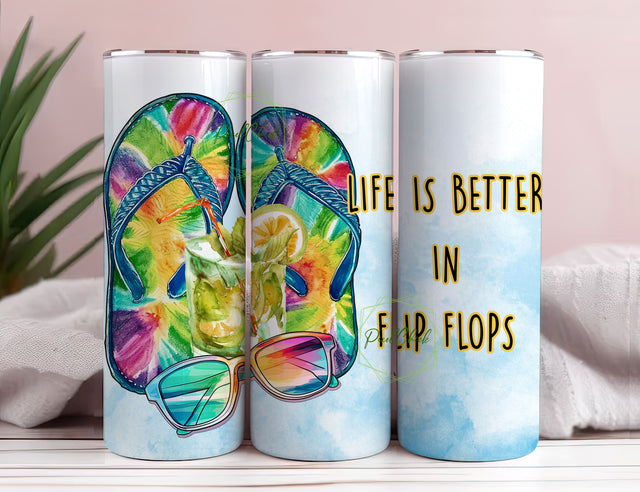 Life is Better in Flip Flops 20 oz Skinny Tumbler Sublimation Design Digital Download PNG Summertime Beach Tumbler Sublimation PixelChick 