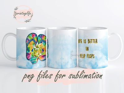 Life is Better in Flip Flops Mug Wrap Design, Instant Digital Design Download Mug Wrap Design, Mug Design PNG Sublimation PrintingLife 