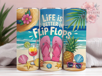 Life Is Better In Flip Flops Sunset 20oz Tumbler, Beach Sunset Tumbler, Summer Flip Flops Wrap, 20oz Skinny Tumbler, Vibrant Beach Sublimation, Coastal Sunset PNG, Vacation Vibes Art, Ocean Shore Graphi Sublimation Li Zamperini 