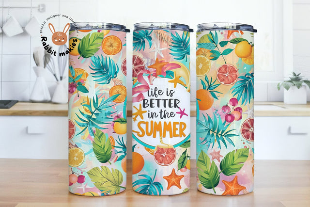Life is Better in the Summer 20 oz Skinny Tumbler Sublimation, Summer Tumbler Designs Sublimation Rabbitmakies 