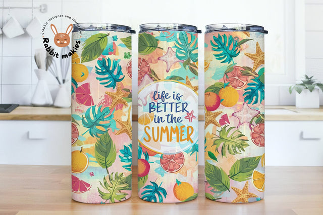 Life is Better in the Summer 20 oz Skinny Tumbler Sublimation, Summer Tumbler Designs Sublimation Rabbitmakies 
