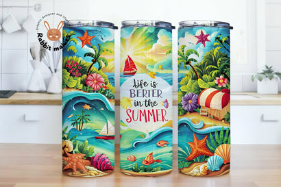 Life is Better in the Summer 20 oz Skinny Tumbler Sublimation, Watercolor Summer Tumbler Designs Sublimation Rabbitmakies 