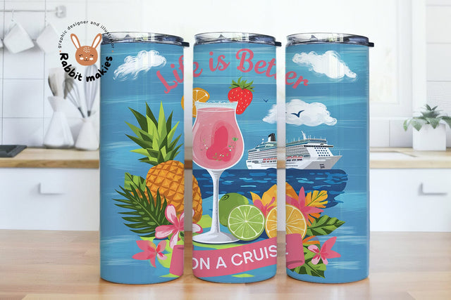Life is Better on a Cruise Tumbler Wrap - Seamless 20oz skinny sublimation design - PNG instant digital download - Watercolor Cruise Ship Sublimation Rabbitmakies 