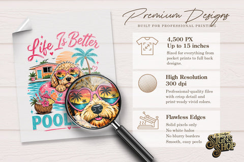 Life Is Better Poolside png, Summer Dog Design Sublimation The Vintage Signs Shop 