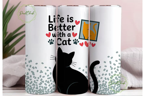 Life is Better With a Cat 20oz Tumbler Sublimation PixelChick 