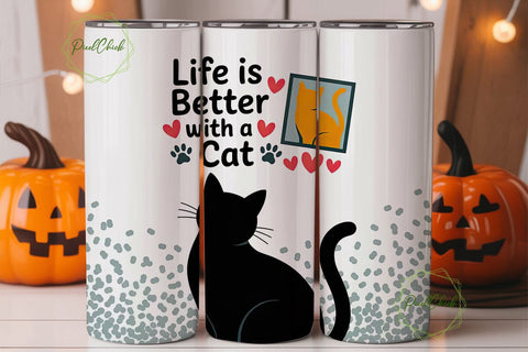 Life is Better With a Cat 20oz Tumbler Sublimation PixelChick 