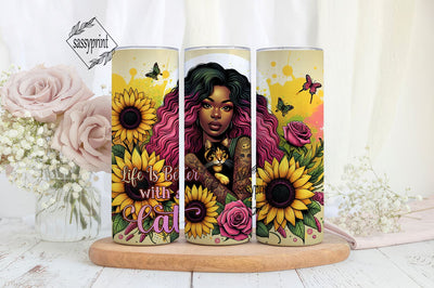 Life Is Better With a Cat Tumbler Wrap 20oz Skinny Purple Tumbler Wrap Cat Mom Rainbow Sublimation Design Sublimation sassyprint 