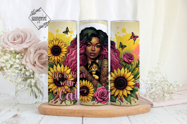 Life Is Better With a Cat Tumbler Wrap 20oz Skinny Purple Tumbler Wrap Cat Mom Rainbow Sublimation Design Sublimation sassyprint 