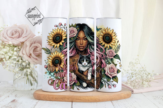 Life Is Better With a Cat Tumbler Wrap 20oz Skinny Purple Tumbler Wrap Cat Mom Rainbow Sublimation Design Sublimation sassyprint 