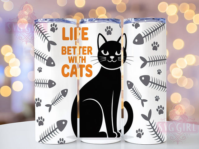 Life Is Better With A Cat Tumbler Wrap, 20Oz Sublimation Wrap, Cat Lover Drinkware, Feline Tumbler Sublimation, Pet Lover Gift Wrap, Cute Cat Coffee Cup Design, Animal Lover Drinkware Sublimation SvggirlplusArt 