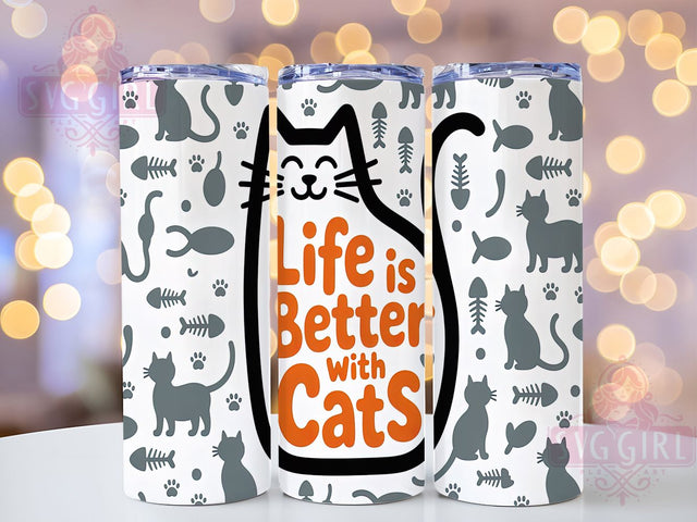 Life Is Better With A Cat Tumbler Wrap, 20Oz Sublimation Wrap, Cat Lover Drinkware, Feline Tumbler Sublimation, Pet Lover Gift Wrap, Cute Cat Coffee Cup Design, Animal Lover Drinkware Sublimation SvggirlplusArt 