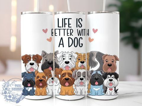 Life is Better with a Dog 20oz Skinny Tumbler PNG, Inspirational Pet Tumbler Sublimation Wrap, Straight & Tapered Tumbler Wrap, Instant Digital Download Sublimation ToriDesigns 