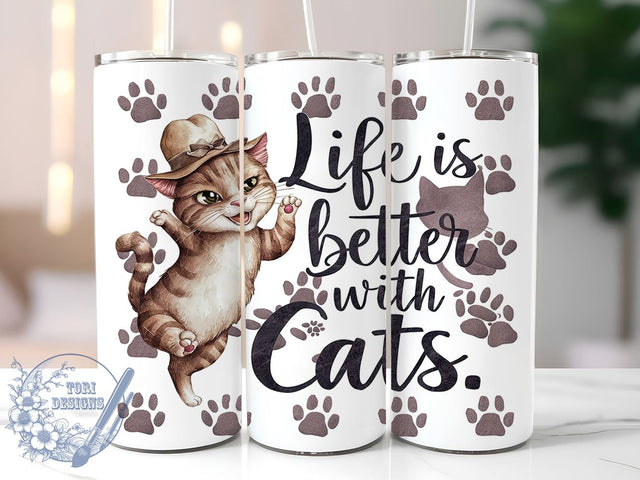 Life is Better with Cats 20oz Skinny Tumbler, Cat Lover Tumbler Png, Straight & Tapered Tumbler Wrap, Instant Digital Download Sublimation ToriDesigns 