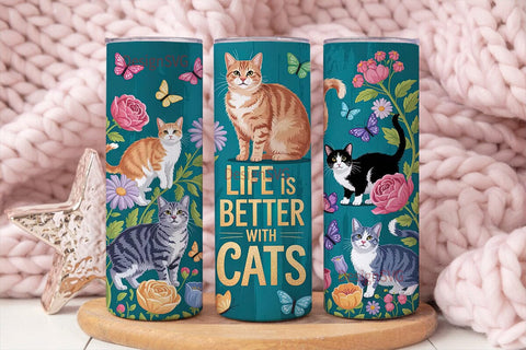 Life Is Better With Cats 20oz Tumbler Sublimation DesignSVG 