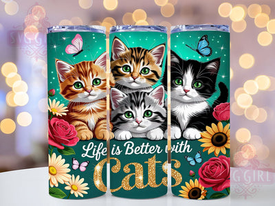 Life Is Better With Cats 20oz Tumbler Wrap, Cat Lover, Cute Cats, Pet Theme, Whimsical Charm, Animal Pattern, Skinny Tumbler, Sublimation PNG Sublimation SvggirlplusArt 