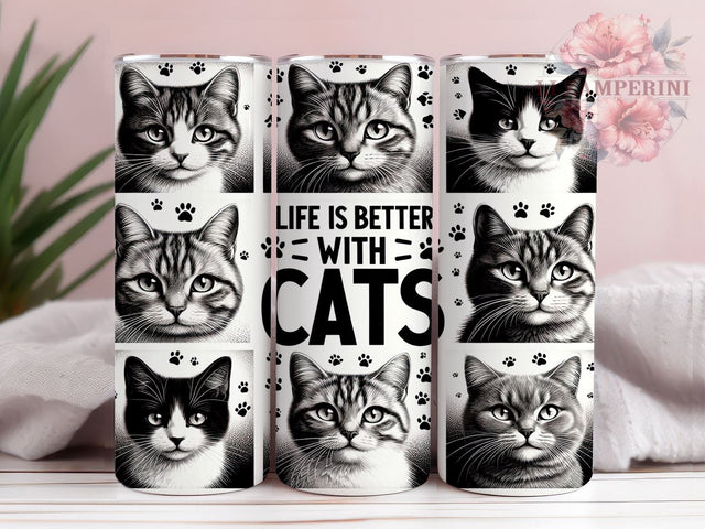 Life Is Better With Cats 20oz Tumbler Wrap PNG, Cat Lovers Tumbler Png, Straight & Tapered Tumbler Wrap, Instant Digital Download Sublimation Li Zamperini 
