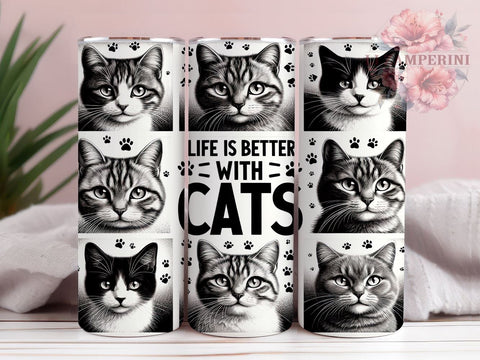 Life Is Better With Cats 20oz Tumbler Wrap PNG, Cat Lovers Tumbler Png, Straight & Tapered Tumbler Wrap, Instant Digital Download Sublimation Li Zamperini 